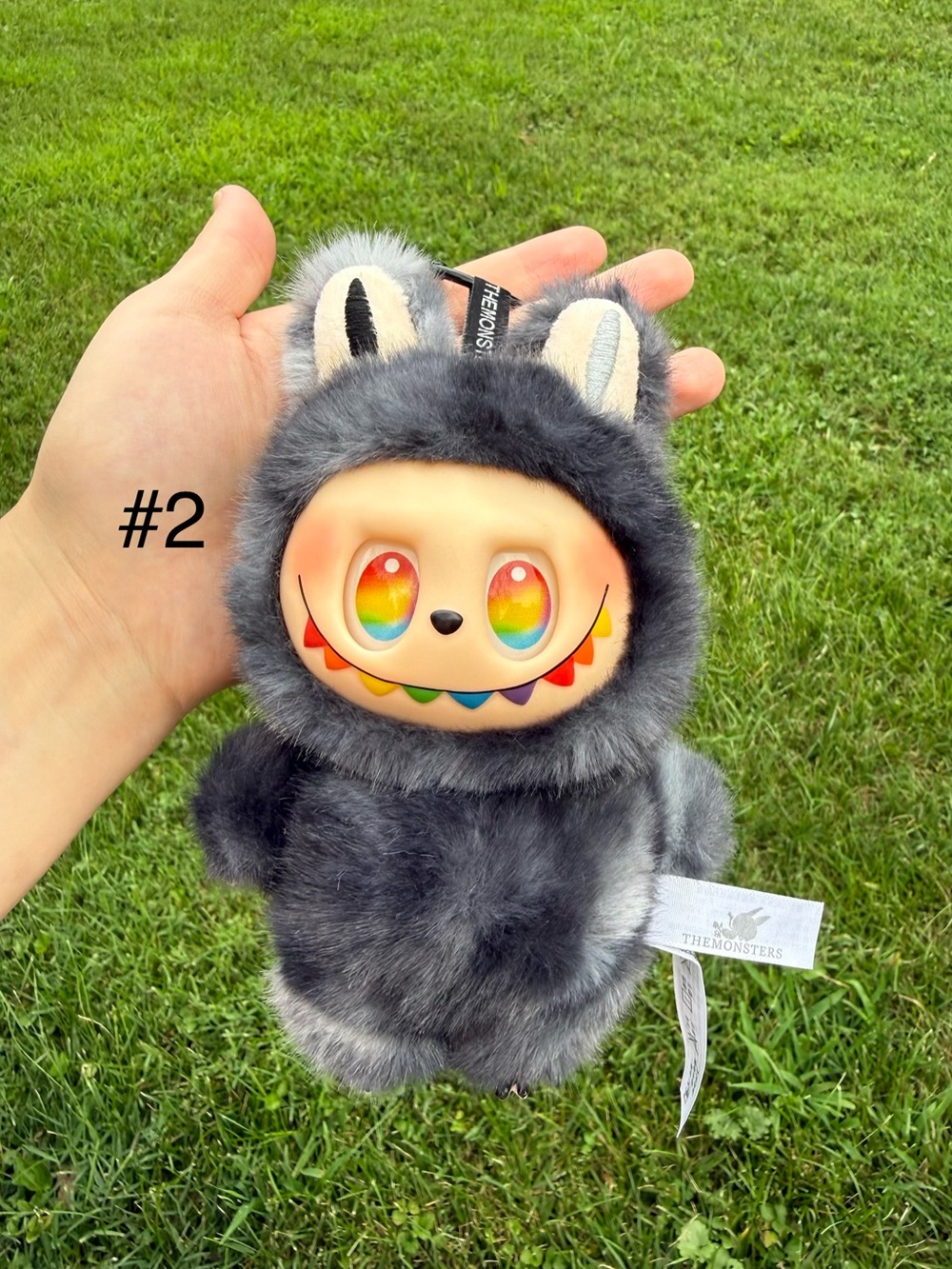 Gray Furry Labubu Rainbow-Eyed Plush Keychain-Stuffed Animal Charm-Great Gift